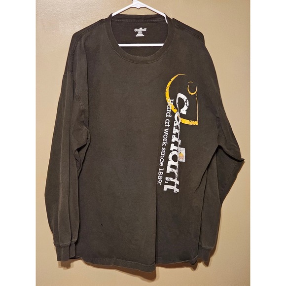 Carhartt Long Sleeve T Shirt Mens 2XL Hard at Work Graphic Tee Olive Green - Picture 1 of 5